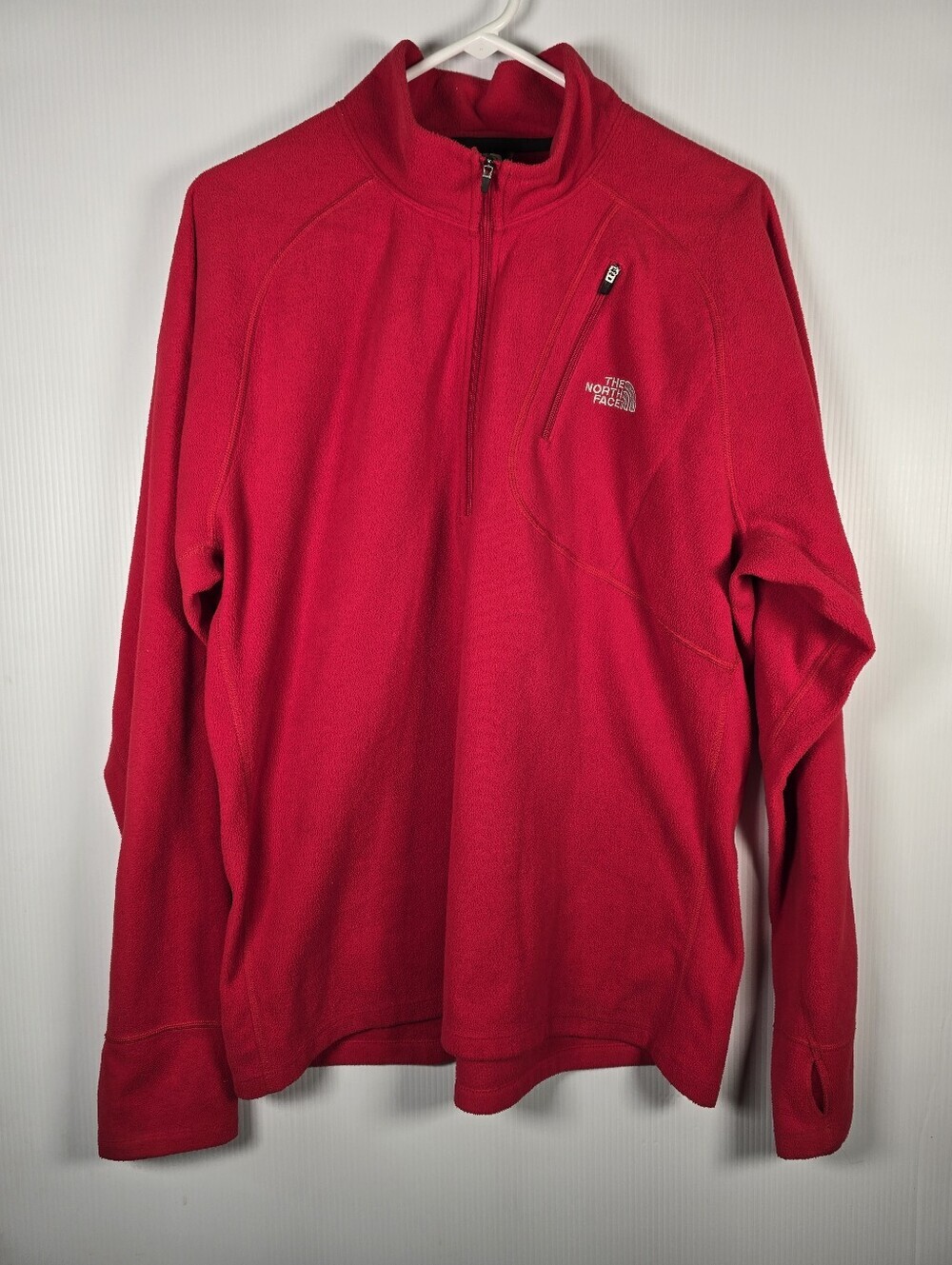 The North Face Men's Red Quarter-Zip Fleece Pullover Zippered Chest Pocket XL